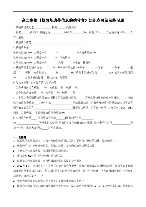 高二生物《核酸是遗传信息的携带者》知识点总结及练习题