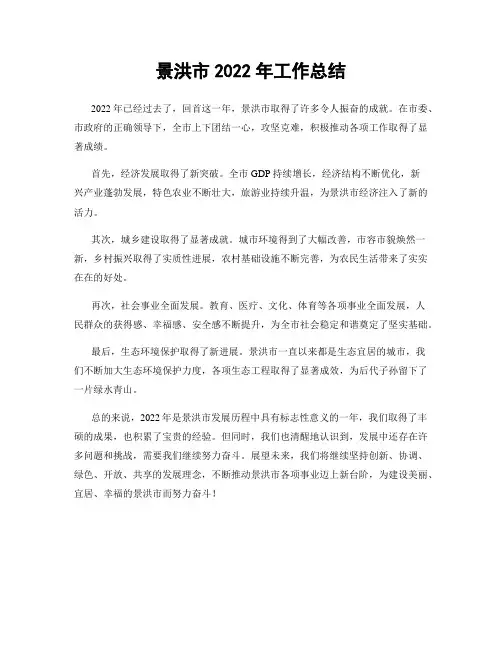 景洪市2022年工作总结