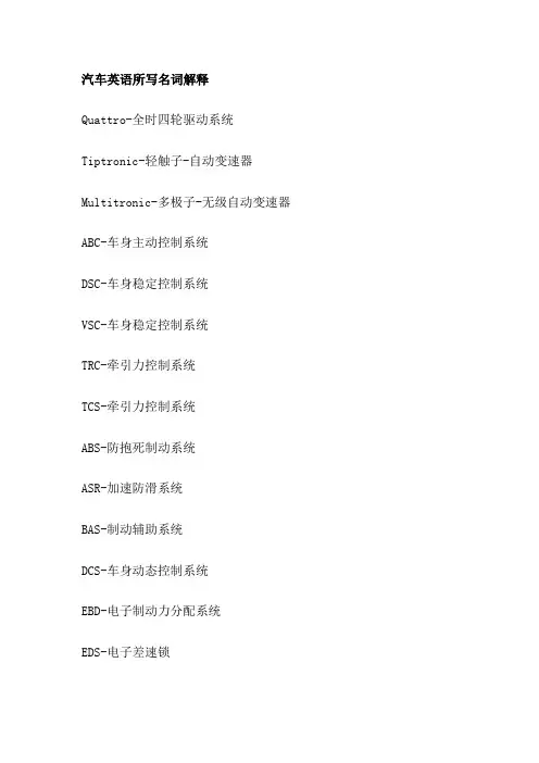 汽车英语所写名词解释