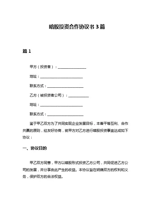 暗股投资合作协议书3篇