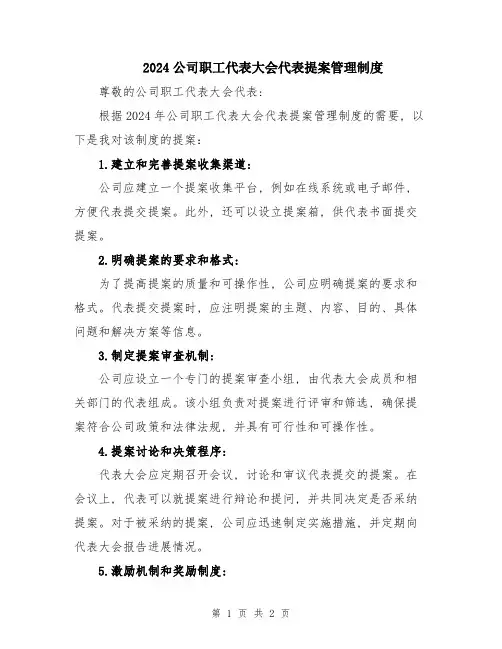 2024公司职工代表大会代表提案管理制度