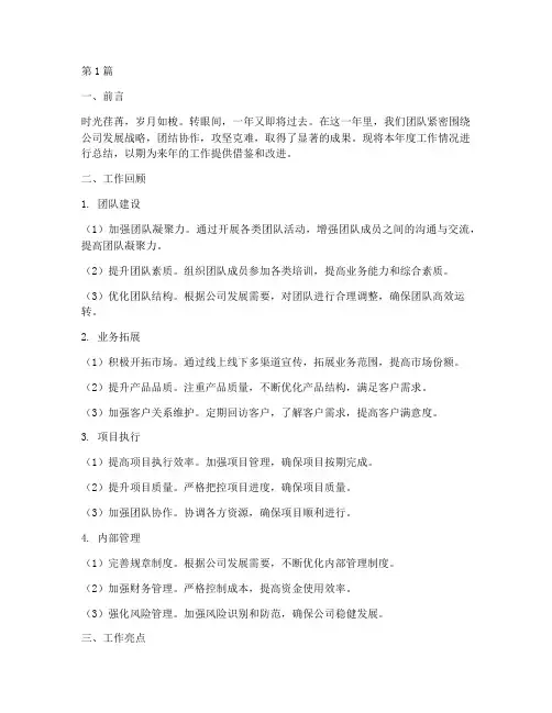 年度述职团队总结报告(3篇)