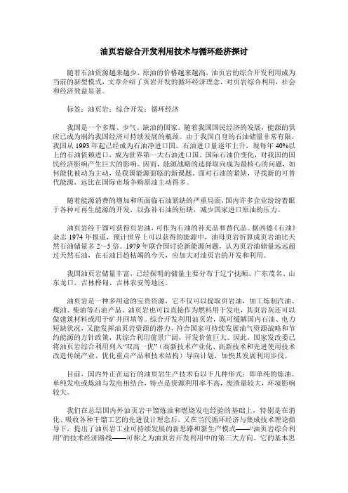 油页岩综合开发利用技术与循环经济探讨