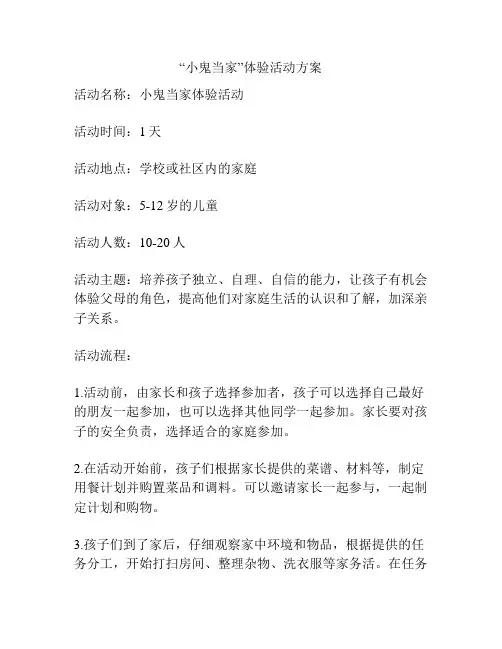 “小鬼当家”体验活动方案