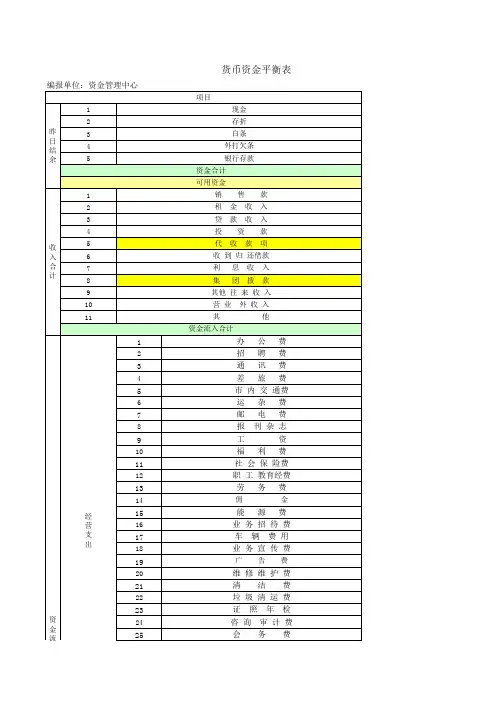 资金日报表的格式(新)