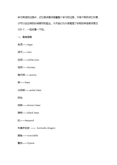 100个动物英语单词