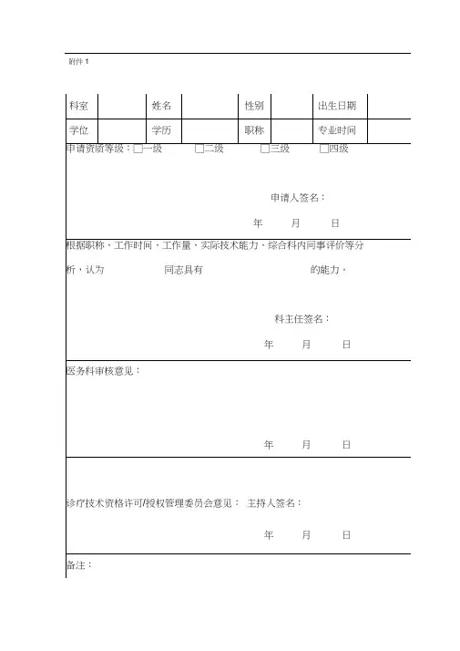 手术医师资质准入申请表与再授权表