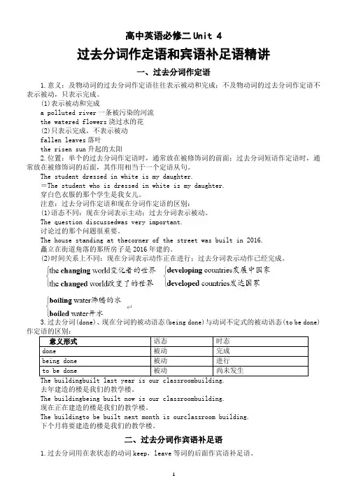高中英语新人教版必修二Unit 4语法知识过去分词作定语和宾语补足语精讲