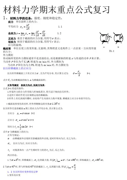 材料力学重点公式复习