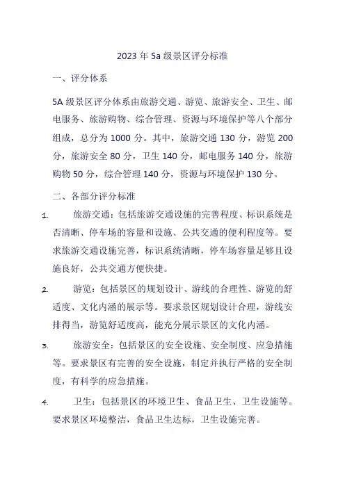 2023年5a级景区评分标准