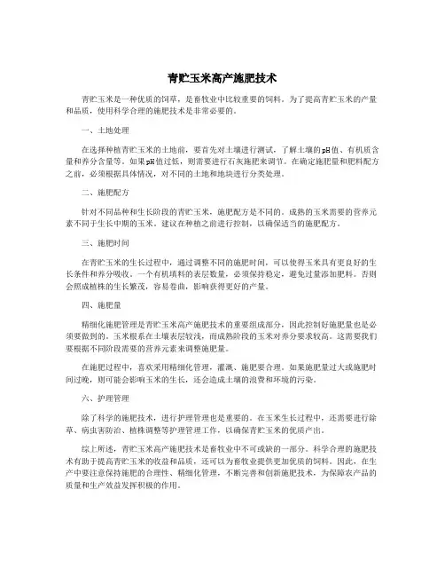青贮玉米高产施肥技术