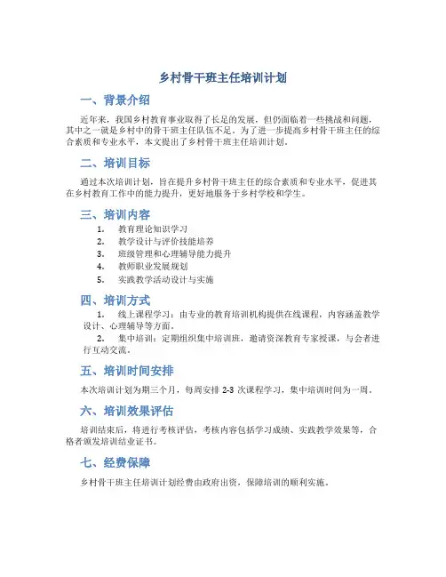 乡村骨干班主任培训计划
