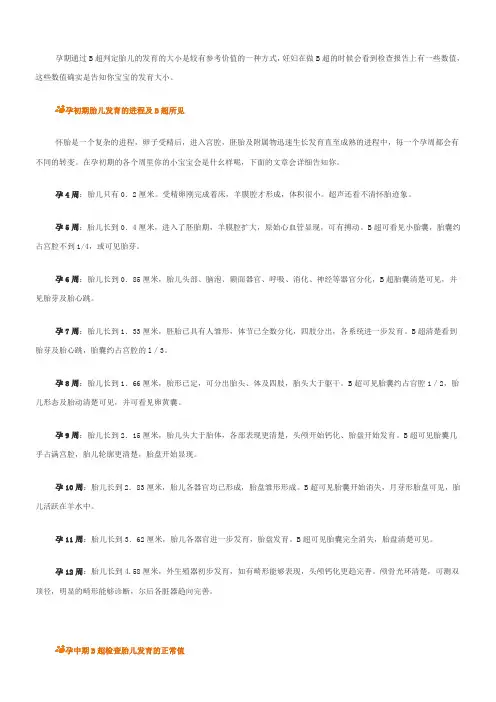 孕期B超指标对照表
