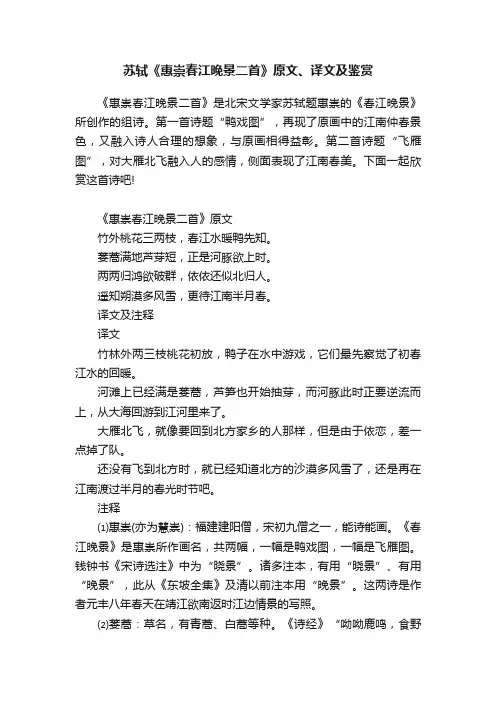 苏轼《惠崇春江晚景二首》原文、译文及鉴赏