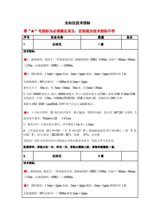 全站仪技术指标带“”号指标为必须满足项目,否则视为技术指标不符