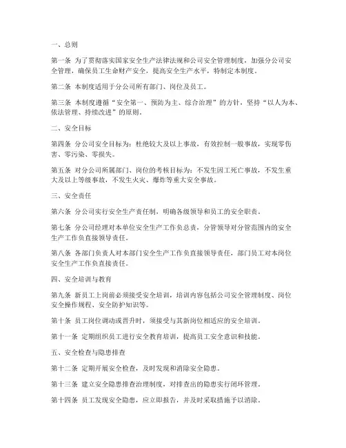 分公司安全一体化管理制度