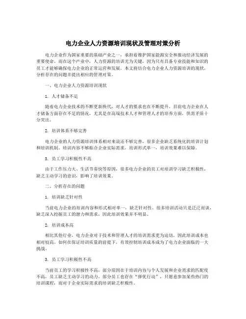 电力企业人力资源培训现状及管理对策分析