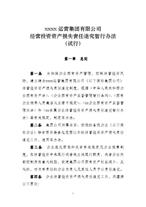 国有企业经营投资资产损失责任追究暂行办法模版