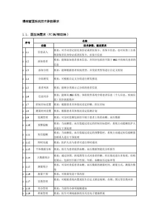 慢病管理系统技术参数要求