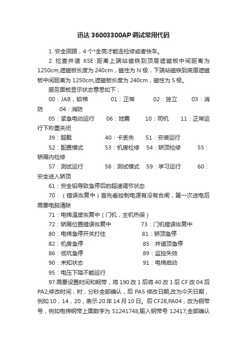 迅达36003300AP调试常用代码