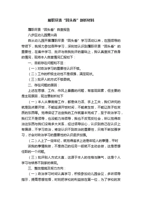 履职尽责“回头看”剖析材料