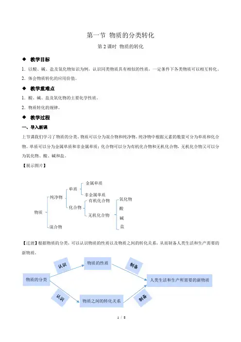 《物质的分类及转化 第2课时》教学设计【化学人教版高中必修第一册(新课标)】