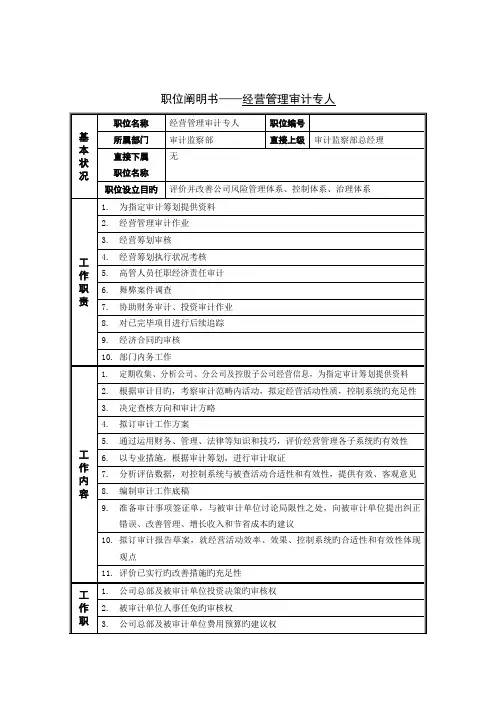 审计专员岗位专项说明书范本