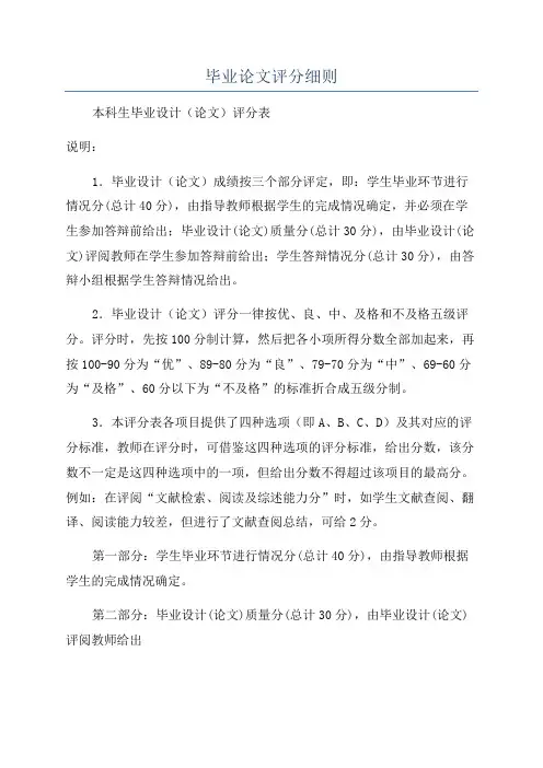 毕业论文评分细则