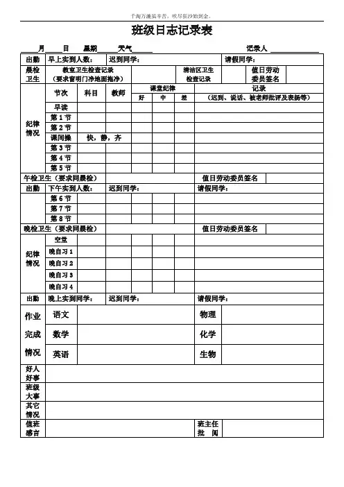班级日志记录表(记录每天班级情况)