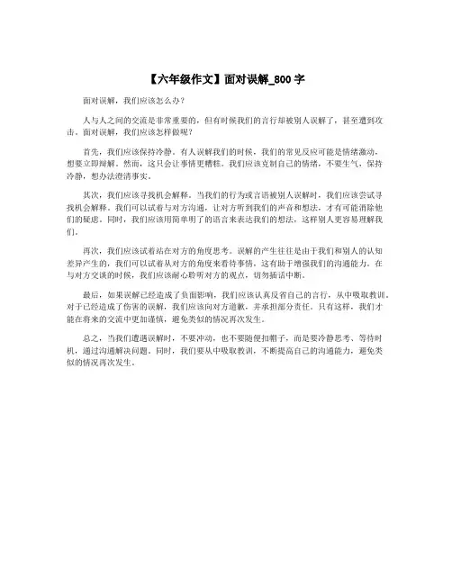 【六年级作文】面对误解_800字