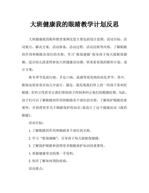 大班健康我的眼睛教案反思