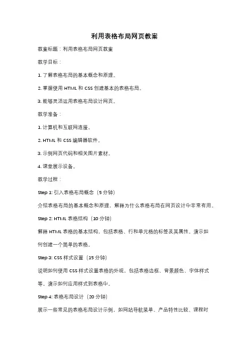 利用表格布局网页教案
