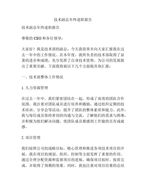 技术副总年终述职报告