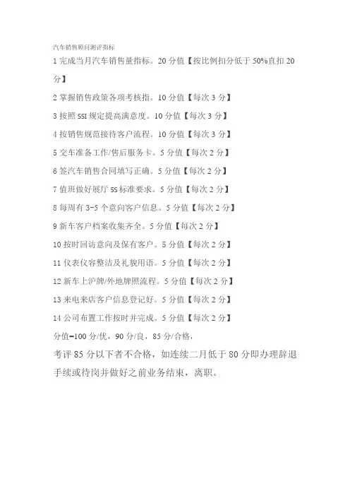汽车销售顾问测评指标