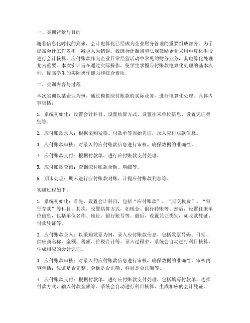 应付账款电算化实训报告