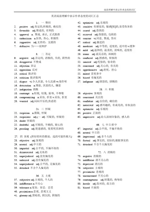 (完整版)英语阅读理解中表示作者态度的词汇汇总