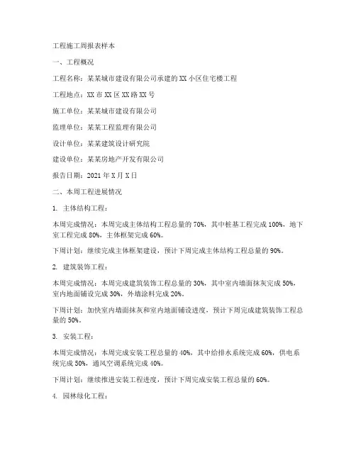 工程施工周报表样本