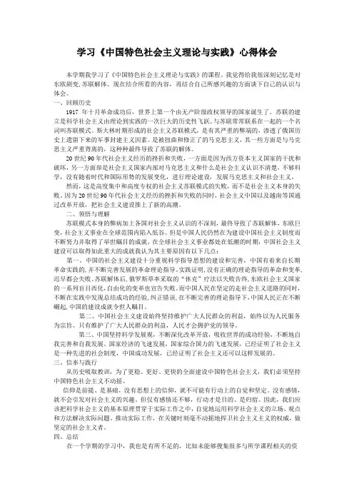 学习《中国特色社会主义理论与实践》心得体会