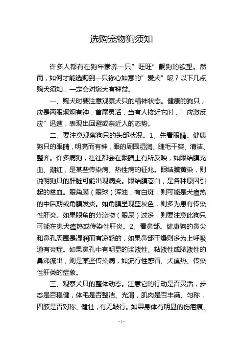 选购宠物狗须知