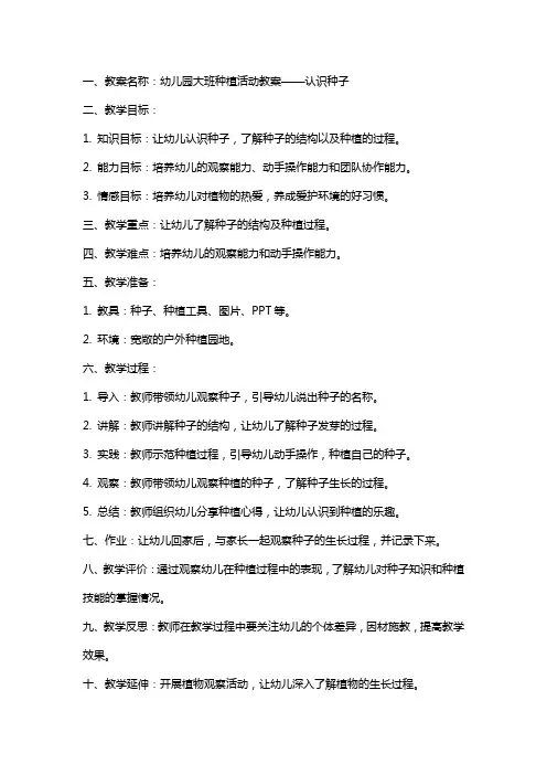 幼儿园大班种植活动教案