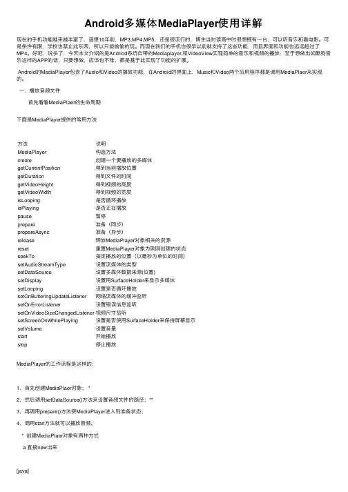 Android多媒体MediaPlayer使用详解