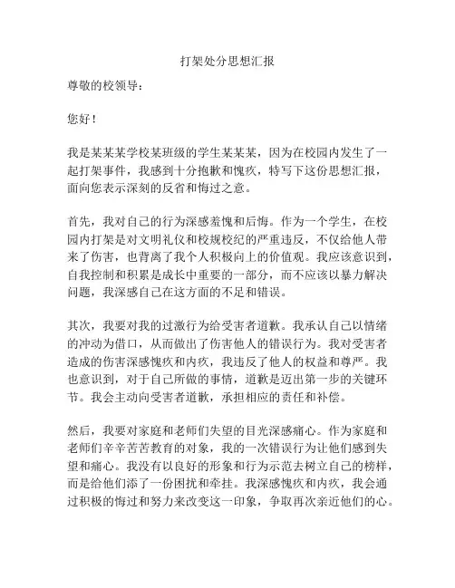 打架处分思想汇报