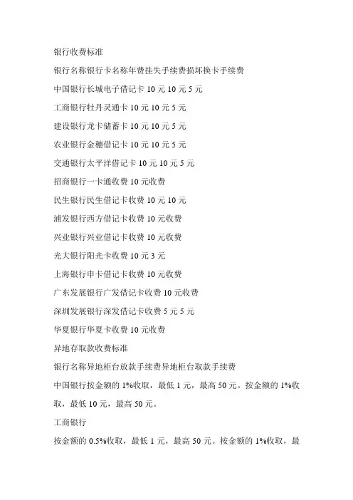 各银行卡的收费标准和优劣比较,超全的