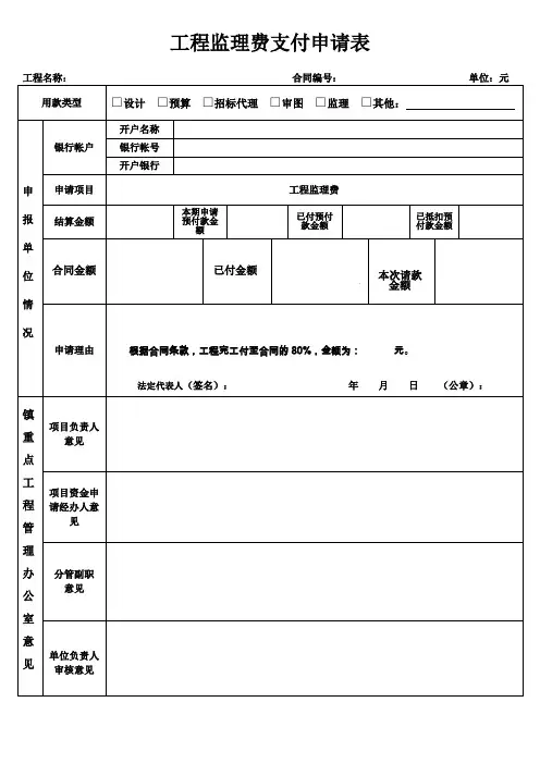 工程监理费支付申请表(整套)