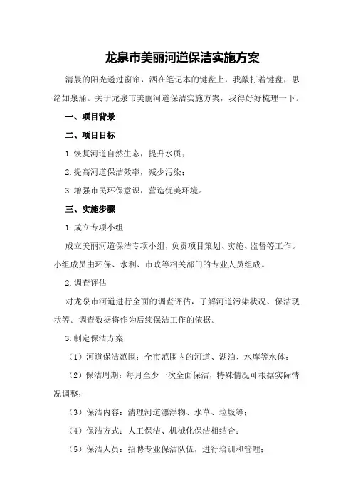 龙泉市美丽河道保洁实施方案