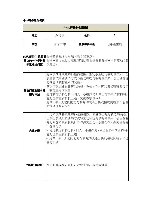 个人研修计划模板