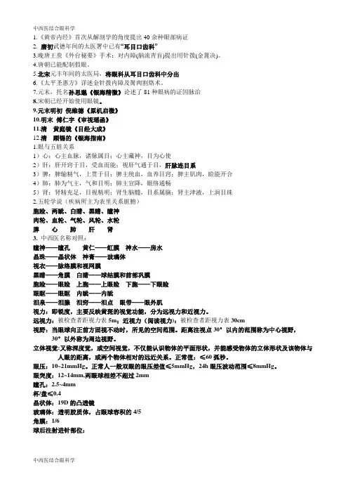 中西医眼科重点