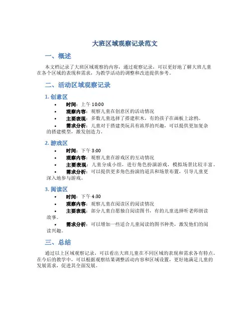 大班区域观察记录范文