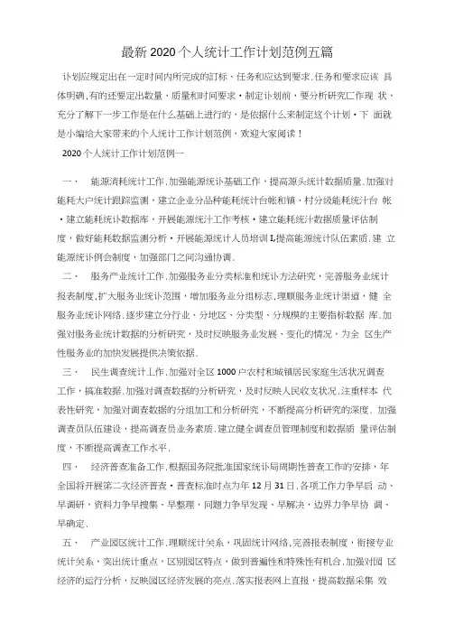 最新2020个人统计工作计划范例五篇
