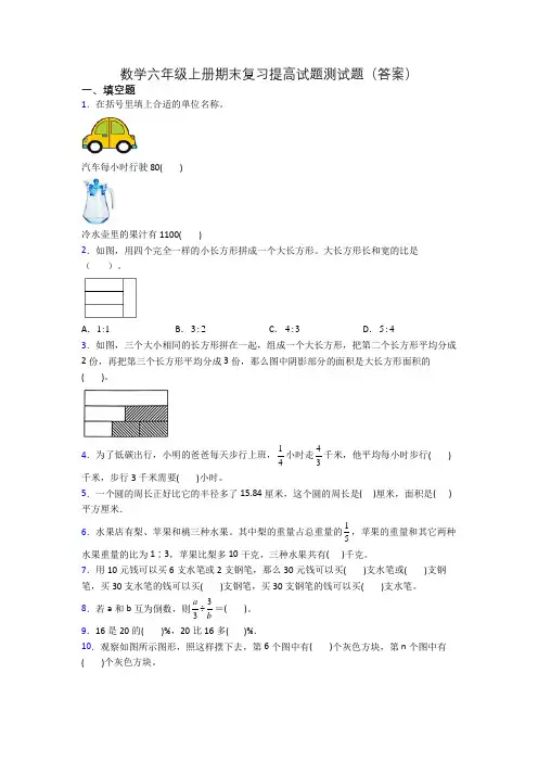 数学六年级上册期末复习提高试题测试题(答案)